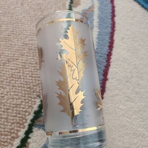 Vintage Frosted & Gold Oak Leaf 6” Libby Drinking Glass MCM HI Ball Set of 6